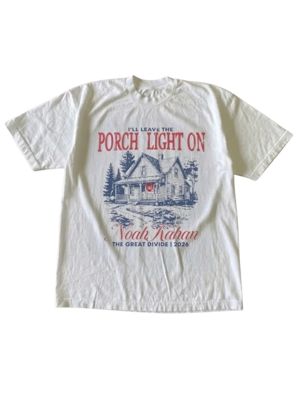 White Short Sleeve Tee with Red & Navy 'Porch Light On' Graphic